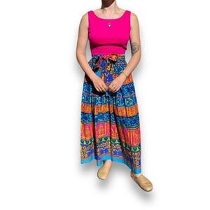 Vintage 1960s Hawaiian Stan Hicks Psychedelic Floral Bohemian Maxi Dress Sz S